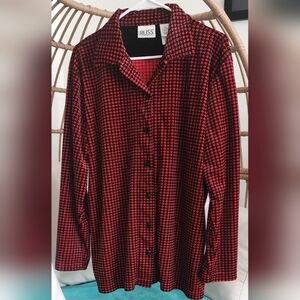 Russ By Liz Claiborne Vintage Plaid Flannel Shirt Velour Feel Side Slit Sz 16-18
